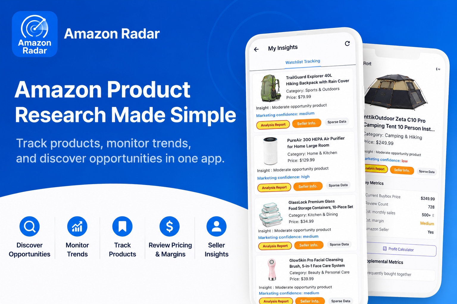 Amazon Radar promotional visual showing app screens and value proposition